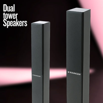 240W Real Powerful 2.1 Twin Tower Soundbar with 8” Deep Bass Wooden Subwoofer | Bluetooth, FM, AUX, Mic & Remote | 1 Year Warranty