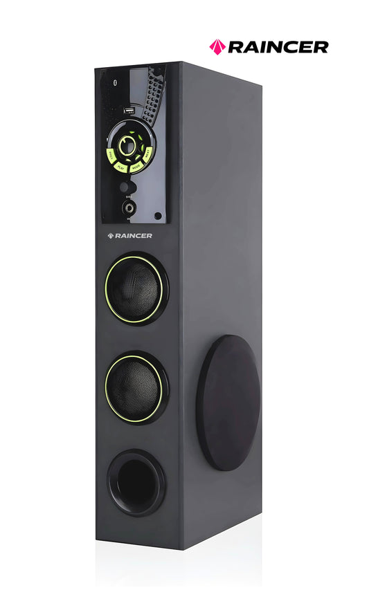 Raincer 3.0BT Tower Speaker 80W | 6” Woofer + Dual 4” Speakers | Bluetooth, FM, AUX, Mic & Echo | Premium Bass, Remote & LED Display – Slim Lightweight Design