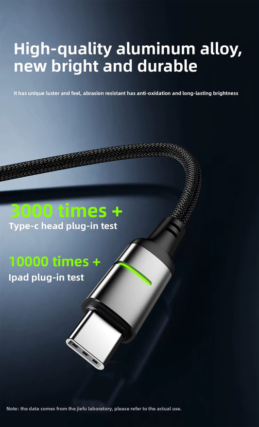 Raincer 60W LED Fast Charge C to C Cable ⚡ Metallic Braided | Ultra Durable | High Speed Data Sync (1M)