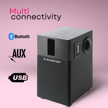 240W Real Powerful 2.1 Twin Tower Soundbar with 8” Deep Bass Wooden Subwoofer | Bluetooth, FM, AUX, Mic & Remote | 1 Year Warranty