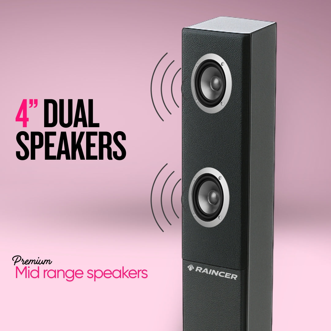 240W Real Powerful 2.1 Twin Tower Soundbar with 8” Deep Bass Wooden Subwoofer | Bluetooth, FM, AUX, Mic & Remote | 1 Year Warranty