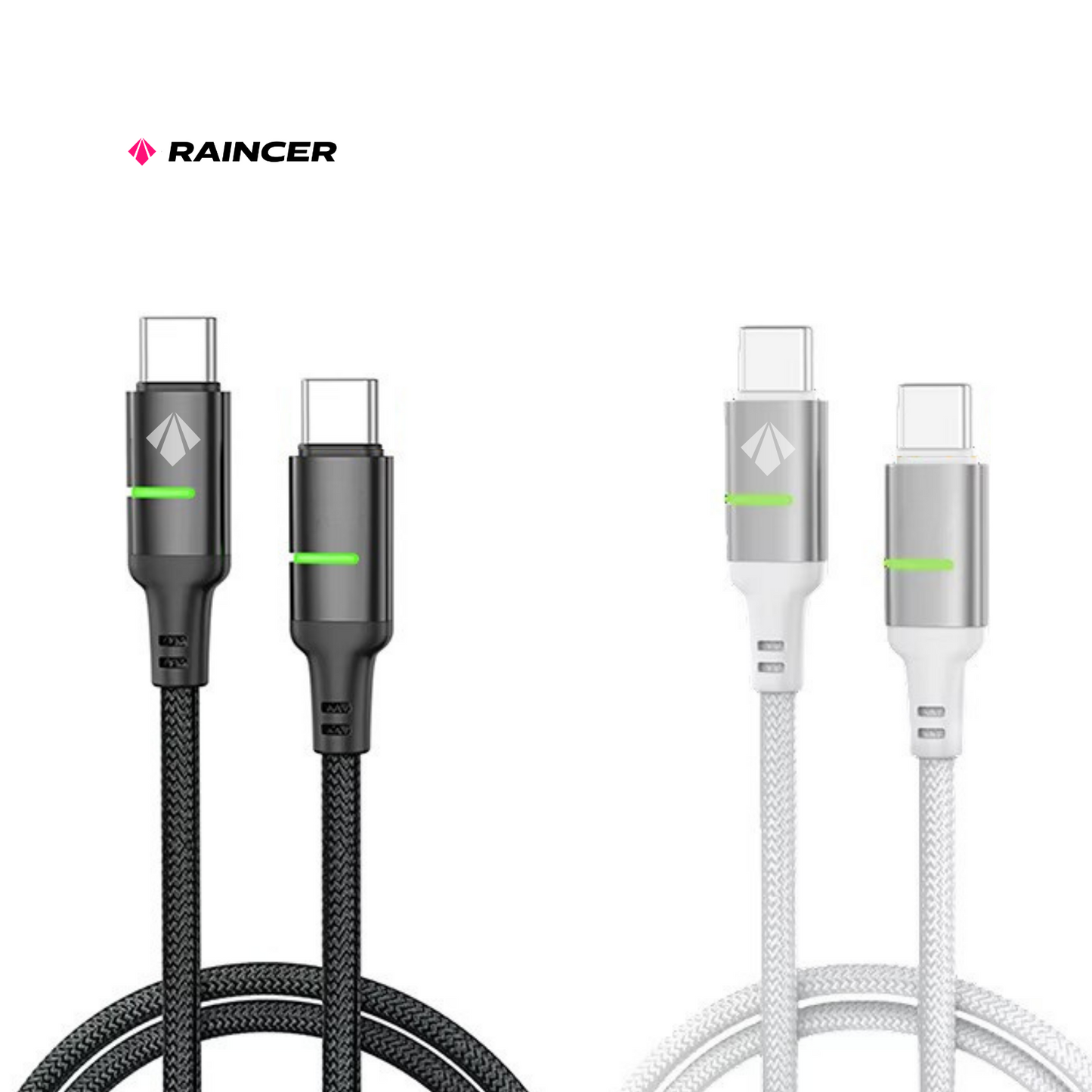 Raincer 240W LED Fast Charge C to C Cable ⚡ Metallic Braided | Ultra Durable | High Speed Data Sync (1M)