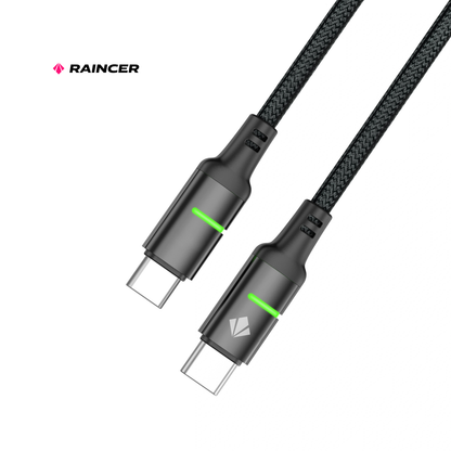 Raincer 240W LED Fast Charge C to C Cable ⚡ Metallic Braided | Ultra Durable | High Speed Data Sync (1M)