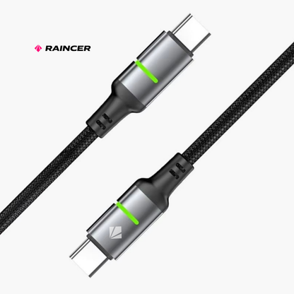 Raincer 240W LED Fast Charge C to C Cable ⚡ Metallic Braided | Ultra Durable | High Speed Data Sync (1M)