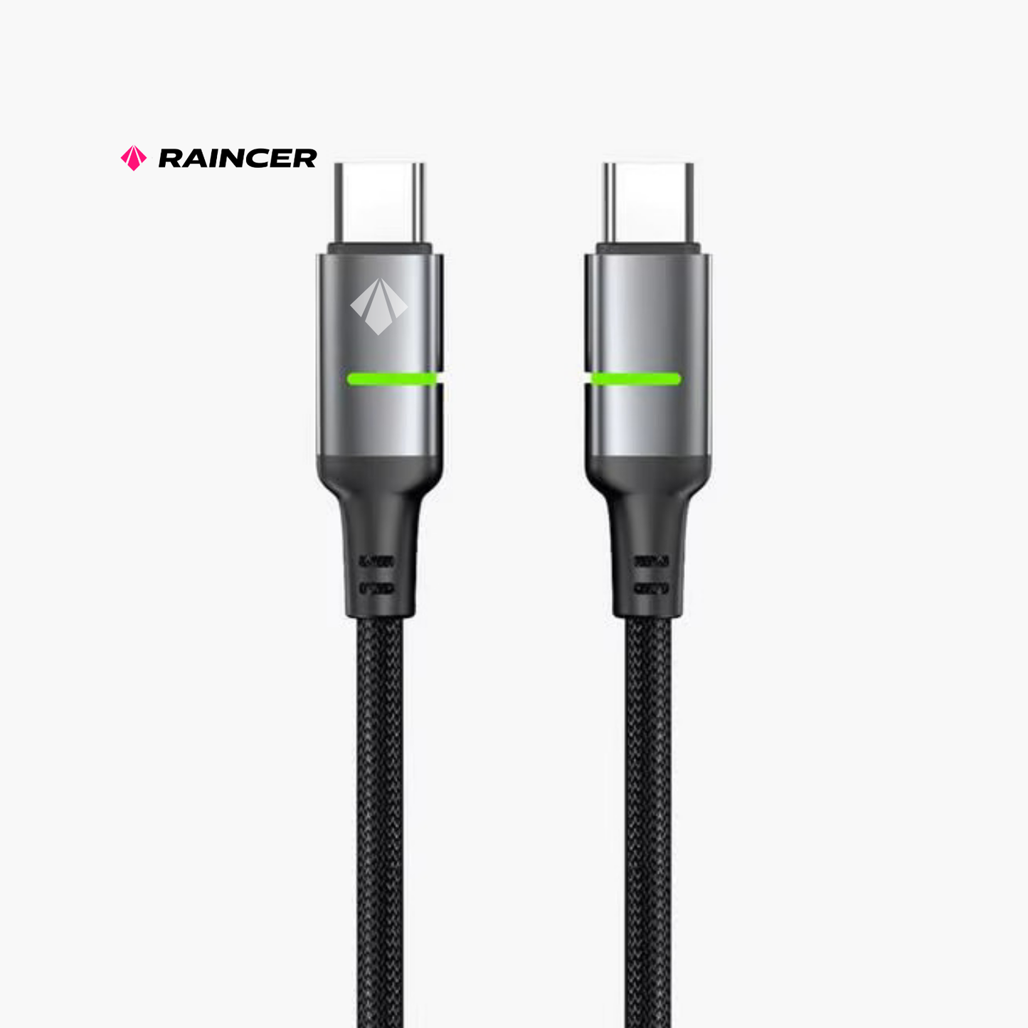 Raincer 240W LED Fast Charge C to C Cable ⚡ Metallic Braided | Ultra Durable | High Speed Data Sync (1M)