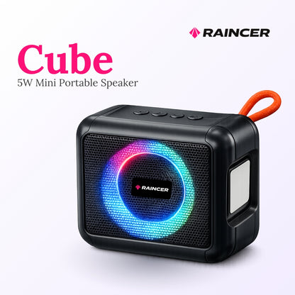 Raincer CUBE: 5W Mini Speaker | Dual Punchy Deep Bass | Multi-Mode RGB for Party Vibe | 1-Year Warranty |  1200 mah Battery For uninterrupted entertainment
