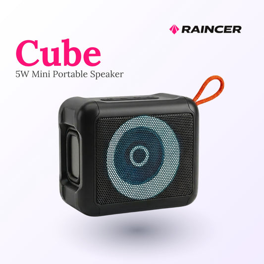 Raincer CUBE: 5W Mini Speaker | Dual Punchy Deep Bass | Multi-Mode RGB for Party Vibe | 1-Year Warranty |  1200 mah Battery For uninterrupted entertainment